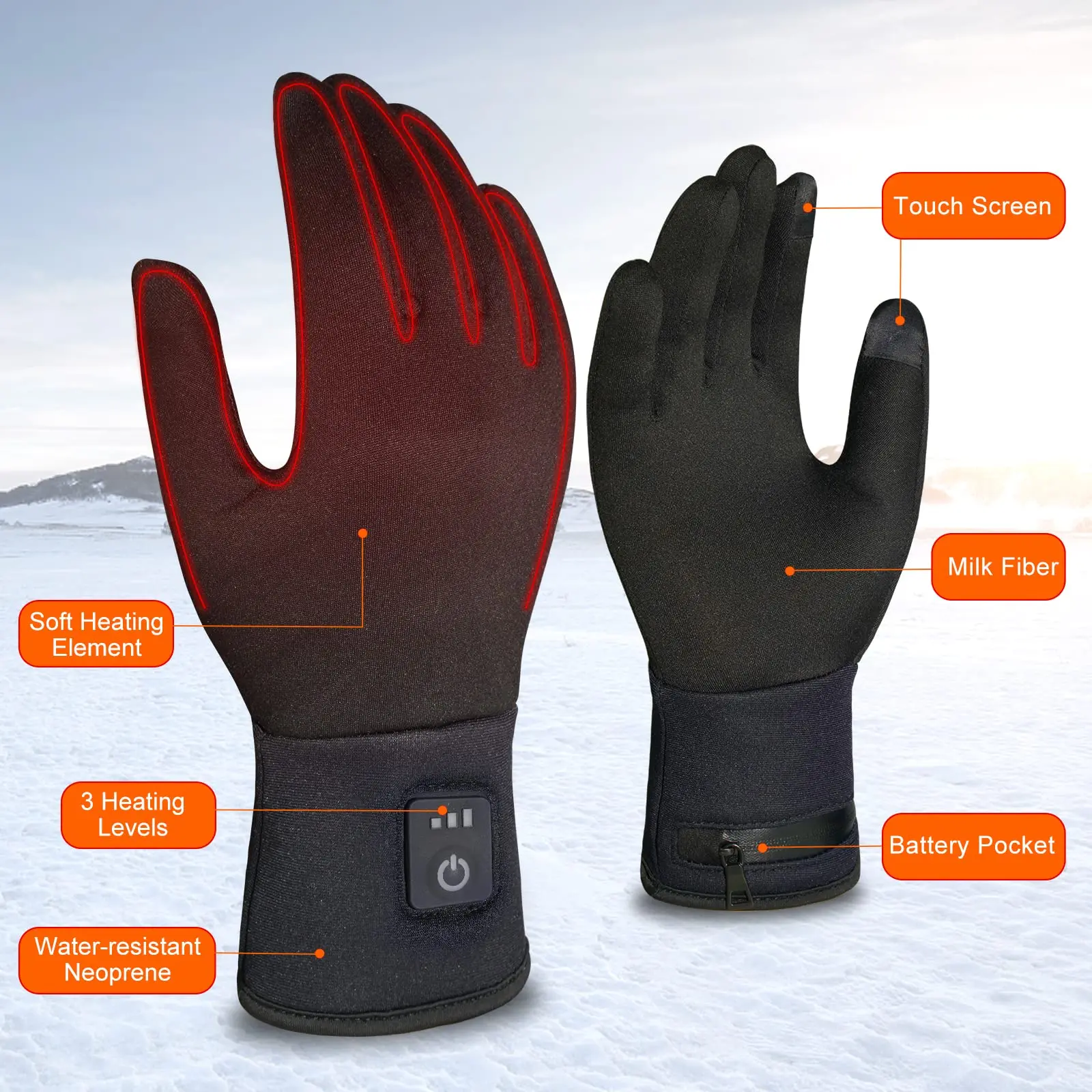 With touch screen for men and women, rechargeable thin heated ski gloves