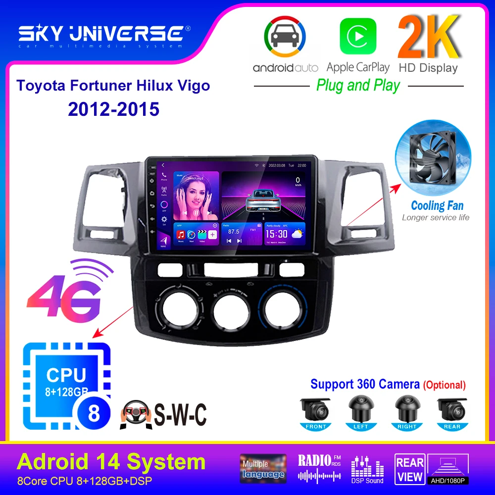 

2Din Android 13 Car Radio For Toyota Fortuner Hilux MT 2007-2015 Multimedia Video Player GPS Navigation DSP Carpl