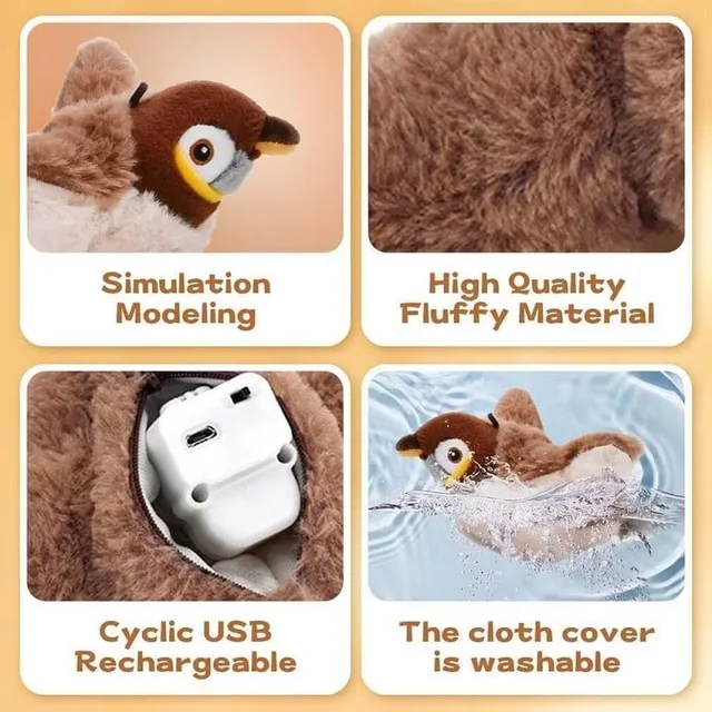 Toy For Cat Bird Rechargeable Electric Flapping Wings Bird Cat Toy Sound Chirping Bird Catnip Touch Activated Plush Toy 3