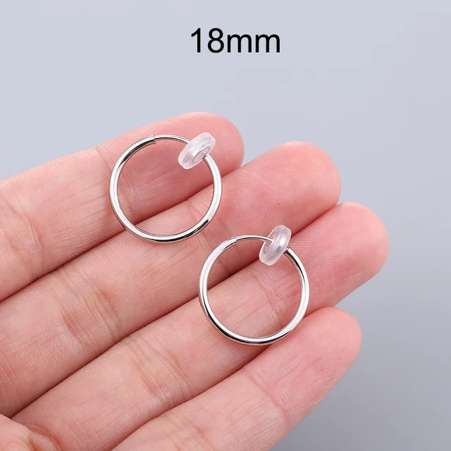 1 Pair Gold Silver Punk Hoop Earrings For Couple Fake Hoops Ear Clip Earrings Without Holes Ear Cuffs For Non Pierced Ears Steel color 18mm