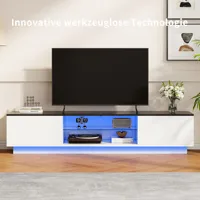 Тумба под телевизор с открытым хранилищем, отдельно стоящая тумба под телевизор с 2-мя дверцами, низкий шкаф с полками, столик под телевизор со светодиодной подсветкой, комод/стол под телевизор для гостиной, спальни, белый — изображение 4