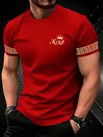 T-shirt pour homme, t-shirt décontracté noir et doré pour homme, imprimé avec le motif « King » couronne + bras, vêtements de luxe léger, personnalité 2