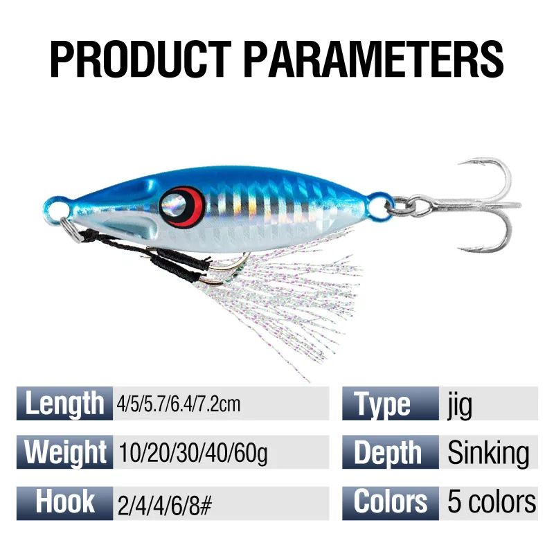 Gussmetall Jig Köder Slow Pitch 10G 20G 30G 40G 60G Shore Casting Jigging löffel Salzwasser Angeln Köder Slow Bee Künstliche Köder – Detail 3
