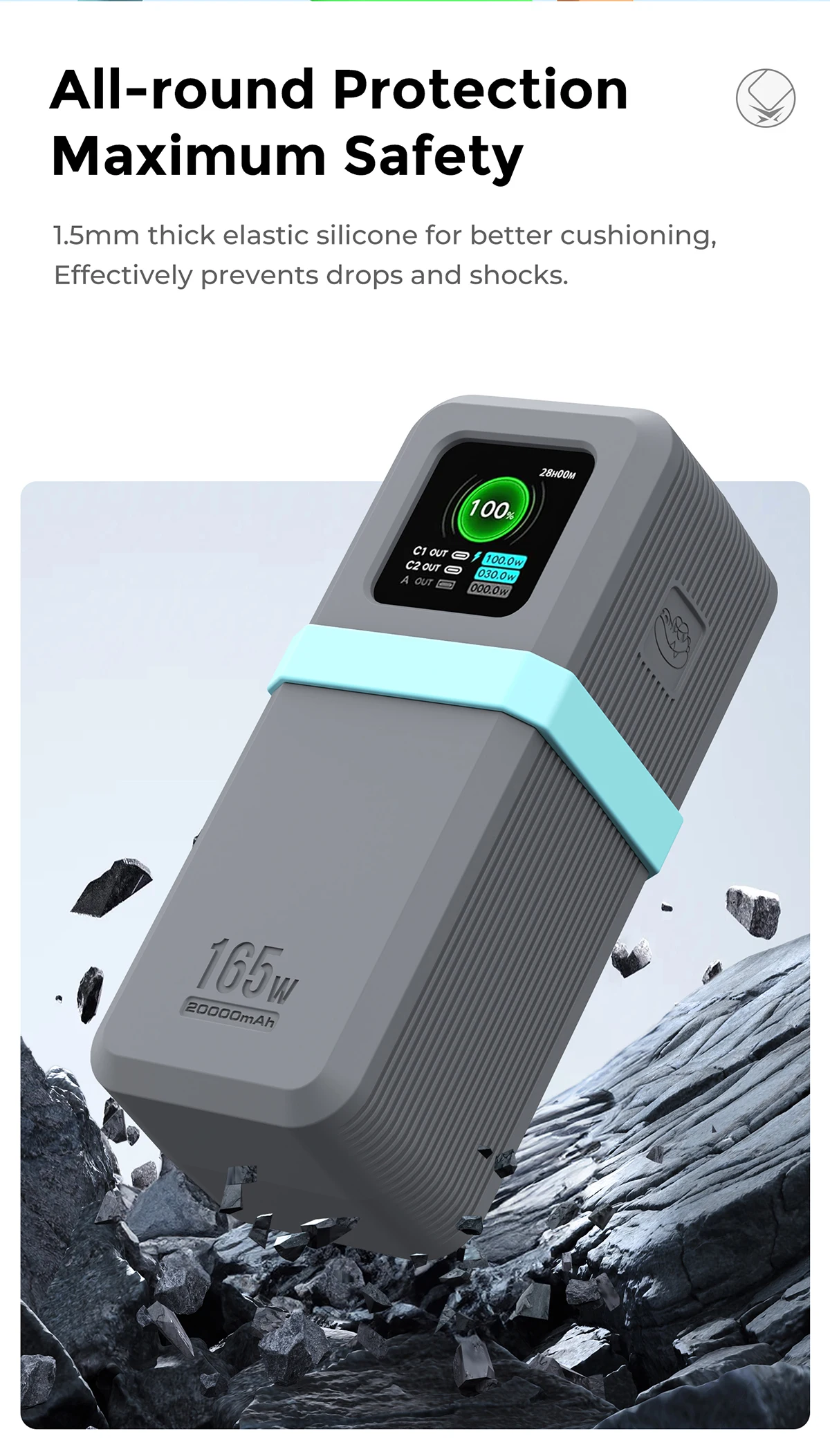 SIKAI Silikonhülle für UGREEN Nexode165W 20000mAh Powerbank PD3.0 Sicherer Halt Staubdicht Kratzfeste Abdeckung – Detail 7
