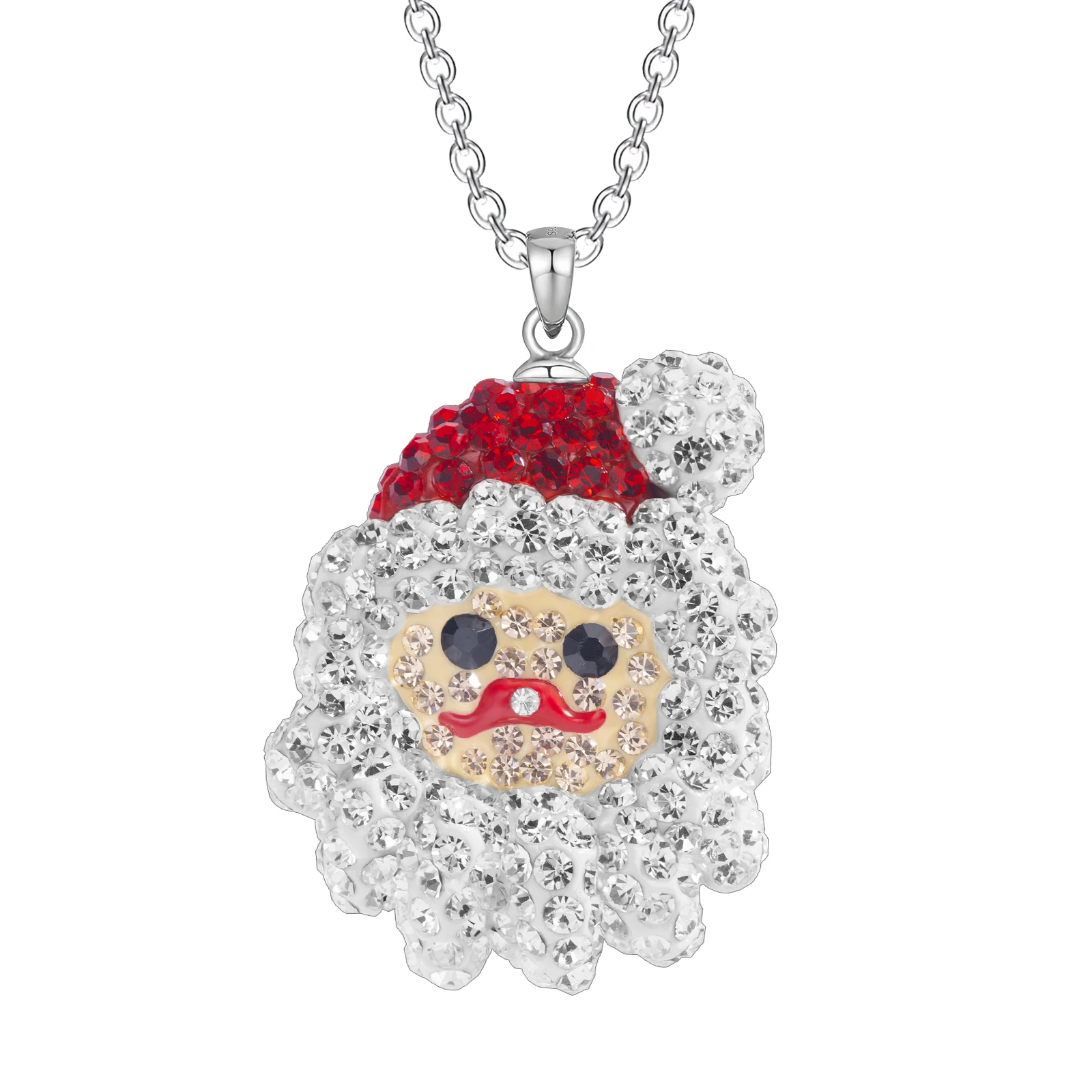 

Chirstmas Necklace Elegant Santa Claus Shape Paved With Crystal Pendant Brass Chain Necklace For Women Men Xmas Jewelry Gifts
