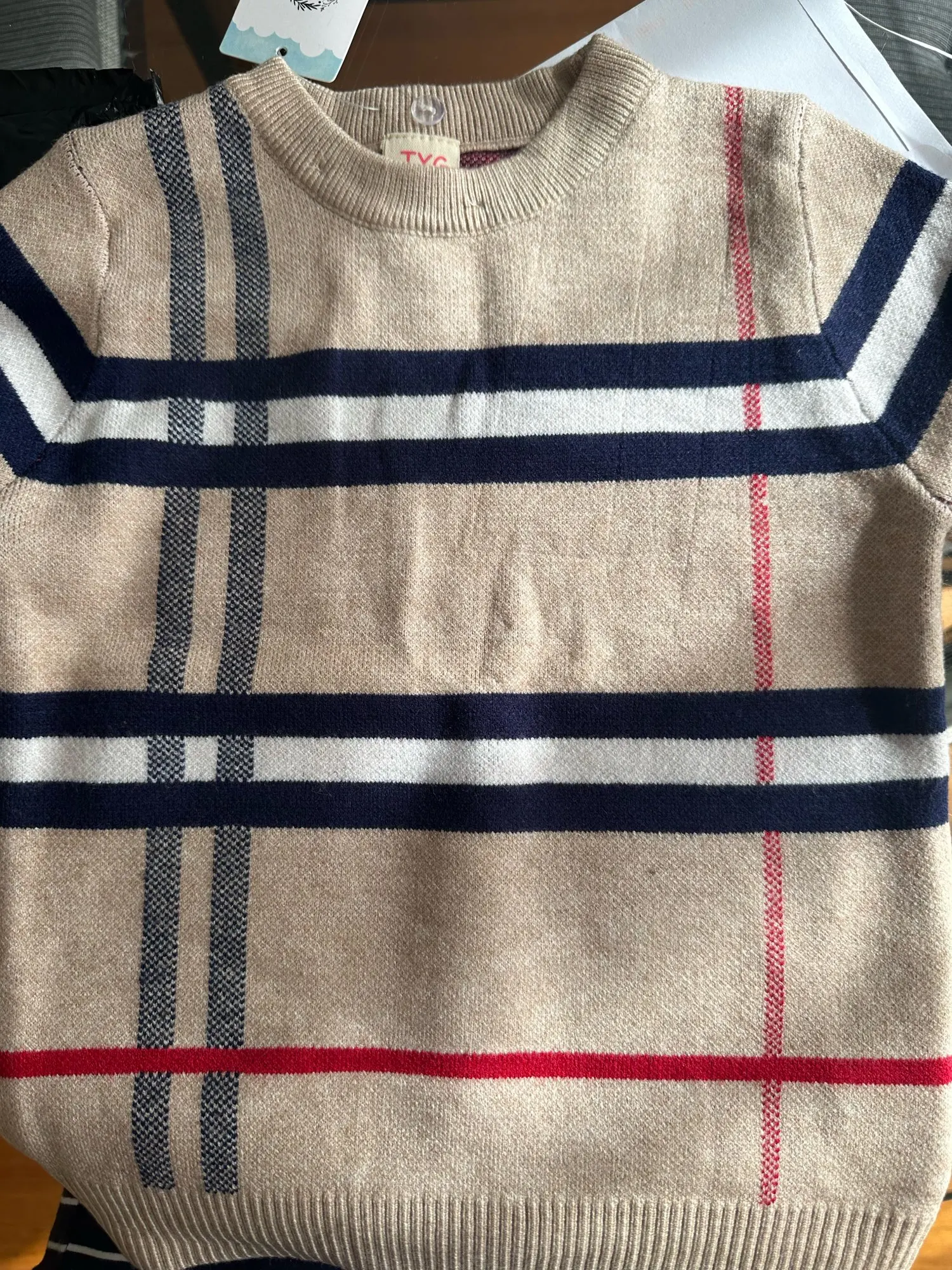 1-8T Toddler Kid Boy Sweater Spring Winter Clothes Warm Pullover Top Long Sleeve Plaid Sweater Girl Fashion Gentleman Knitwear photo review