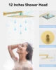 EVERSTEIN Luxury 12 Inch Thermostatic Shower Head System Wall Mount Rainfall Shower Faucet Set with Konb Diverter & Massage Jets 4