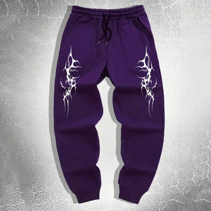 Men's Gothic style Thorn print casual sports pants - Comfortable fit, drawstring waistband, polyester blend, perfect choice for 3