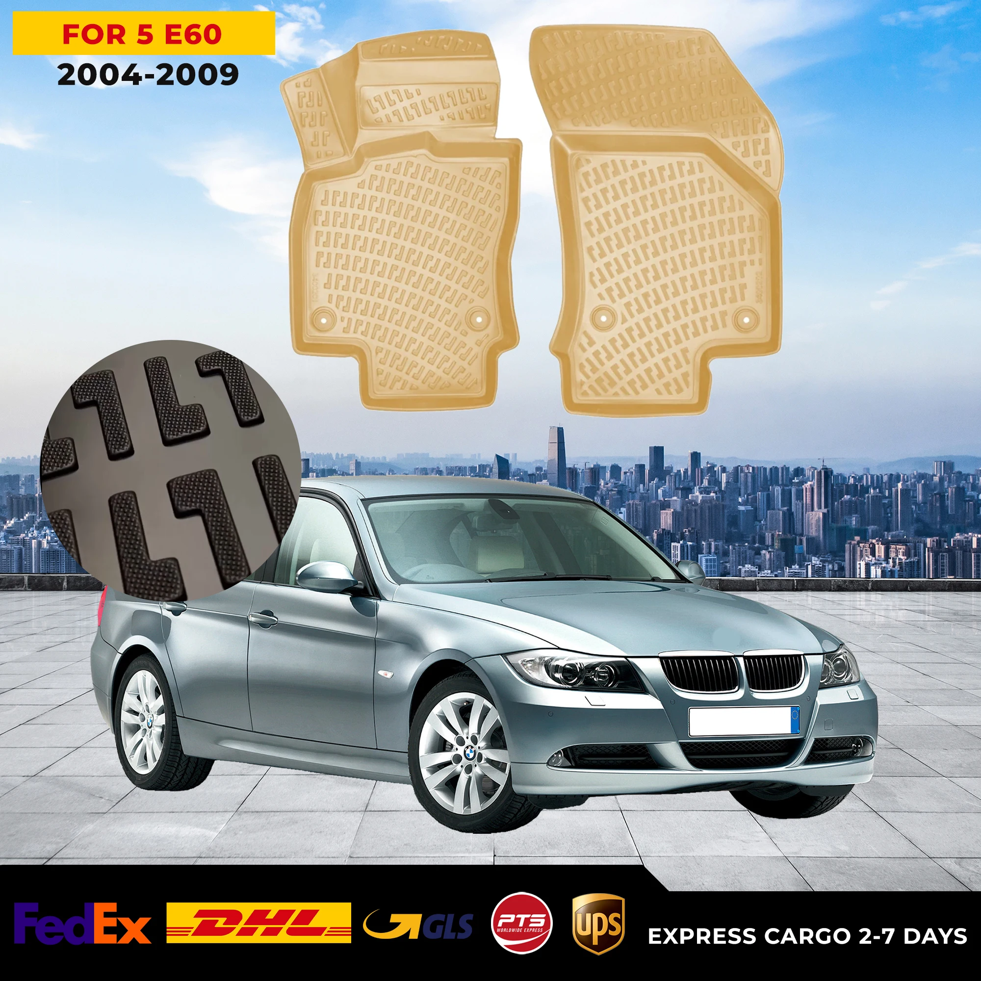 

3D Car Floor Liner For BMW Series 5 E60 (04-09) Beige Waterproof Special Foot Pad Fully Surrounded Mat Accessories Rugs Nonslip