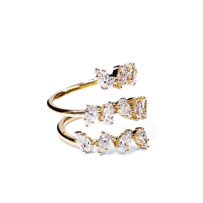 Tianyu Gems Women Spiral Finger Ring 925 Sterling Silver 18K Yellow Gold Plated 3x5mm Pear Cut Moissanite Diamonds Wedding Rings