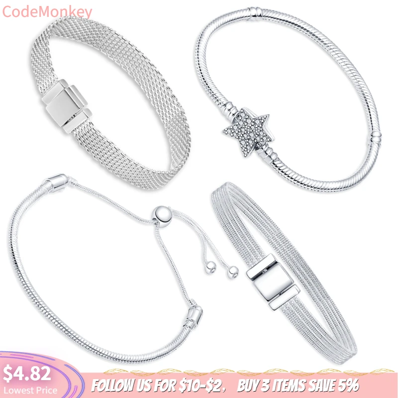 

CodeMonkey Authentic 100% 925Silver Classic Snake Chain Bangle & Bracelet for Women Sterling Silver Jewelry CMB056