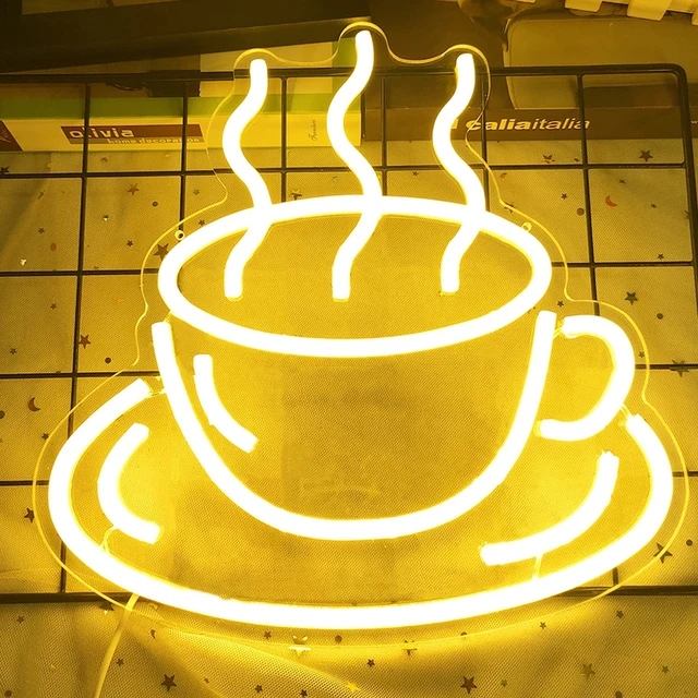 Coffee Neon Sign Custom Neon Sign Wall Decor Coffee Cup Signs for Shops Hotels Restaurant Cafe Coffee Bar Shop Nigh Light