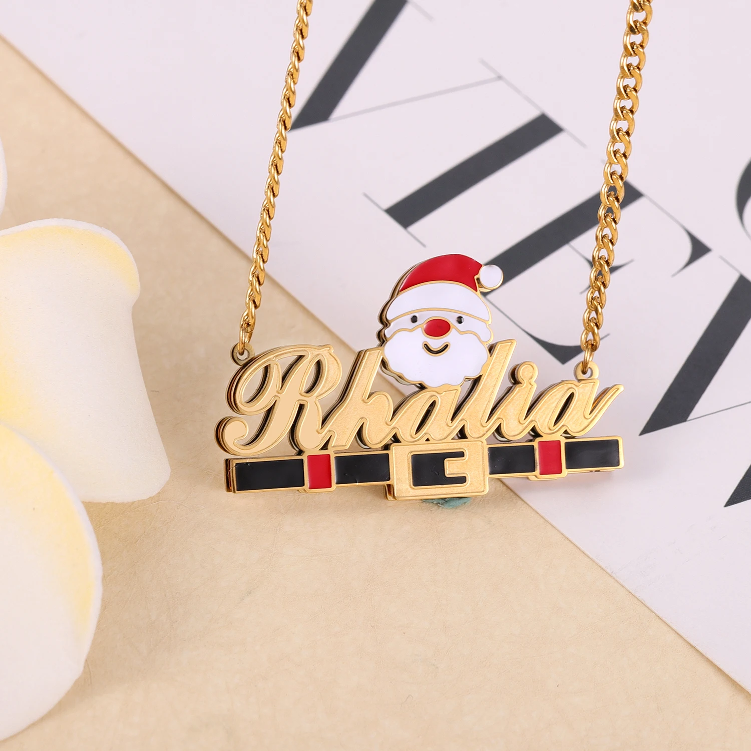 Christmas Gift Customized Necklace Personalized Name Double Layer Two Tone 18k Gold Plated Nameplate Necklace For Women Jewelry