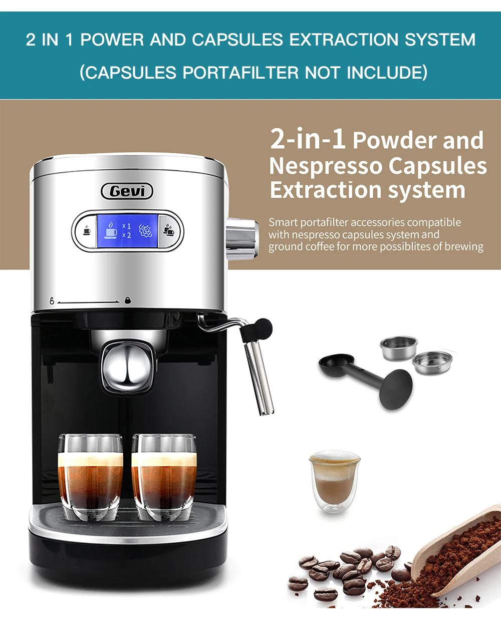 Gevi Espresso Machine 20 Bar Fast Heating Coffee Maker with Foaming