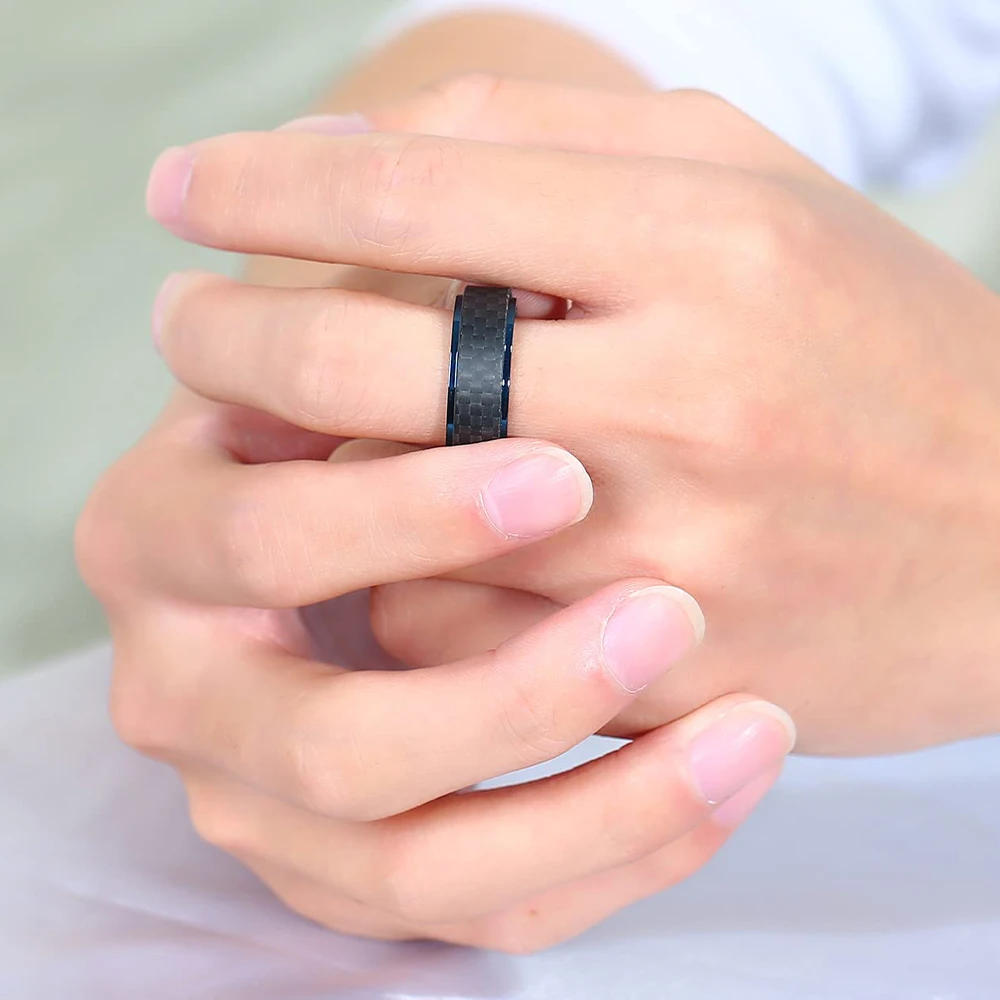 Black Rings Carbon Fiber Spinner Rings Men Women Unique Punk Wedding Engagement Band Stainless Steel bague anti stress wedding rings,womens ring,couple rings,finger rings,jewelry rings,ring jewelry