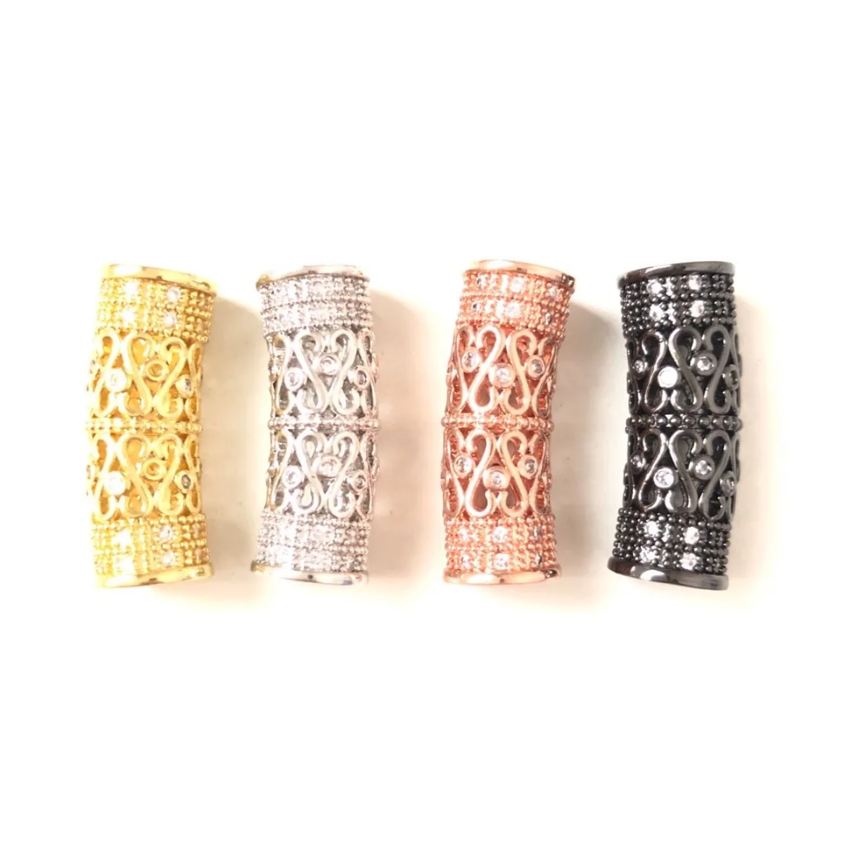 10pcs Centerpiece Hollow Tube Bar Spacer Beads Woman Bracelet Necklace Making Cubic Zirconia Pave Gold-Plated Jewelry Accessory