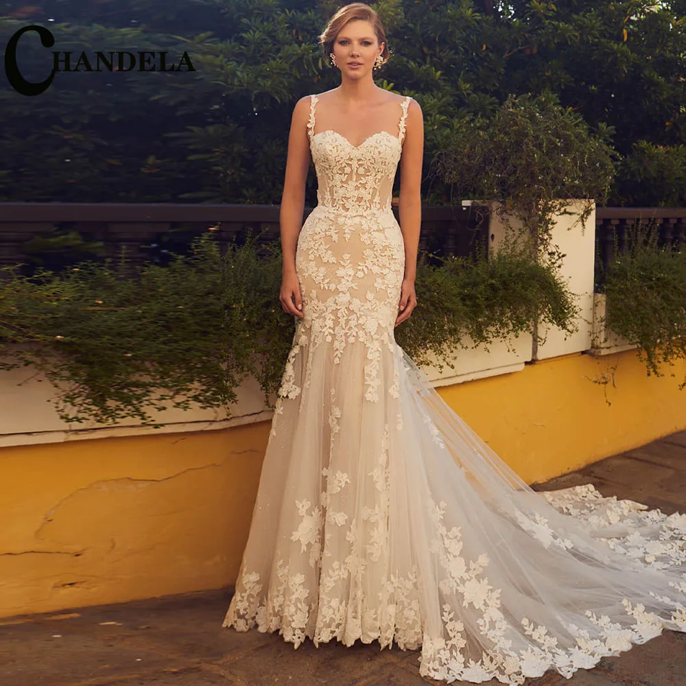 

CHANDELA Graceful Wedding Dresses Sweetheart Spaghetti Straps Trumpet Appliques Bridal Gown Suknia slubna Customised For Women