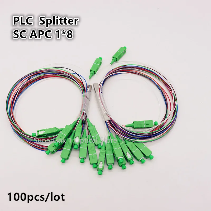 100 Pcs/Lot Plc  Splitter 1X8 Sc Apc Fiber Optic Splitter 1M Ftth Fbt Optical Coupler Sm Steel Pipe 1*8 Singlemode Free Shipping