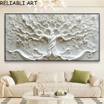 Abstract 3D White Flower Tree Paesaggio Poster e stampe su tela Pittura Wall Art per cucina Soggiorno Home Decor Senza cornice 1