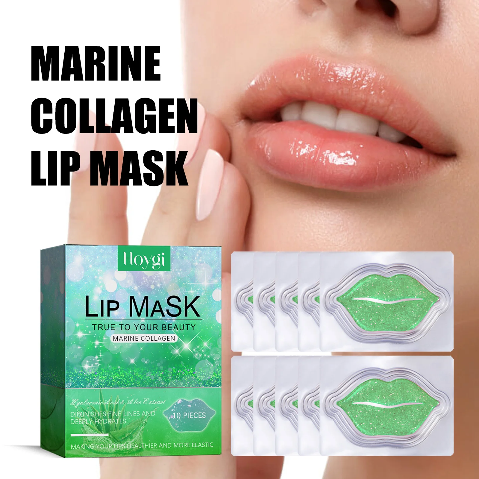 Hoygi Moisturizing Lip Mask Aloe Vera Moisturizing and Anti Drying Crack Autumn and Winter Moisturizing Care Whitening 10 Pieces 3