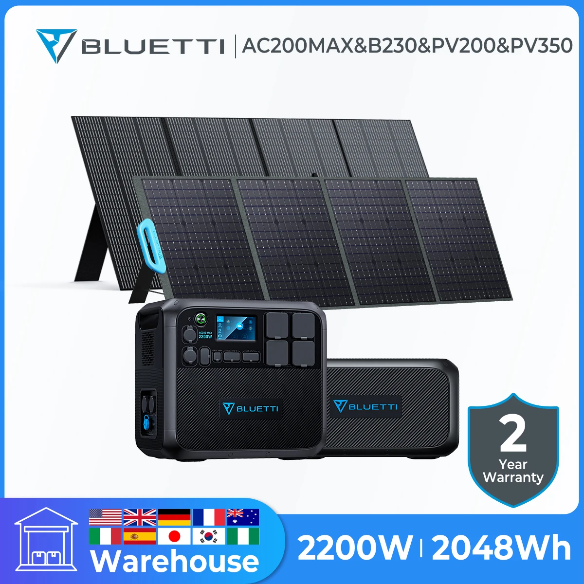 BLUETTI AC200MAX 2048wh 2200W Maroktelefon áram Bekvártélyoz B230 Fejlődésnek indul lifepo4 Üteg PV200 PV350 napelemes Ablaktábla napelemes generátor