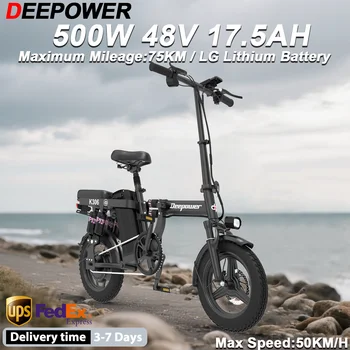 Bicicletta Elettrica Pieghevole DEEPOWER K306 500W 48V 17.5AH con Batteria al Litio, Mini E-Bike da Città 35KM/H, Unisex per Pendolari
