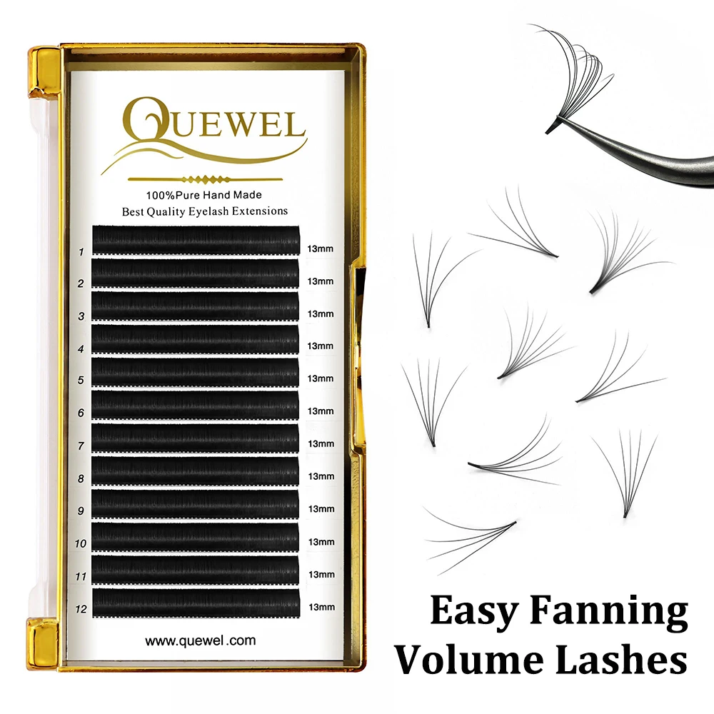 Quewel Lashes Easy Fanning Eyelash Extension C/D Curl Auto Blooming False Individual Lashes Eye Makeup Faux Mink Eyelashes 12 rows faux mink individual eyelashes extensions b c d j curl 8mm 15mm length fake false lashes makeup tools