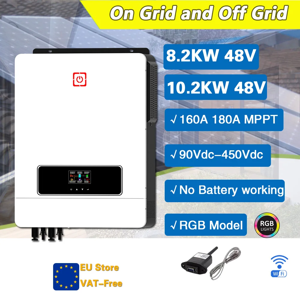 8.2Kw O 10.2Kw Inverter Solare Ibrido Mppt 160A Controller 500Vdc Pv Input 230Vac 48V Inverter Ibrido A Onda Sinusoidale Pura