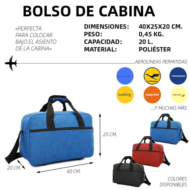 Bolsas de Cabina 40x20x25 para Ryanair Underseat Nicaragua
