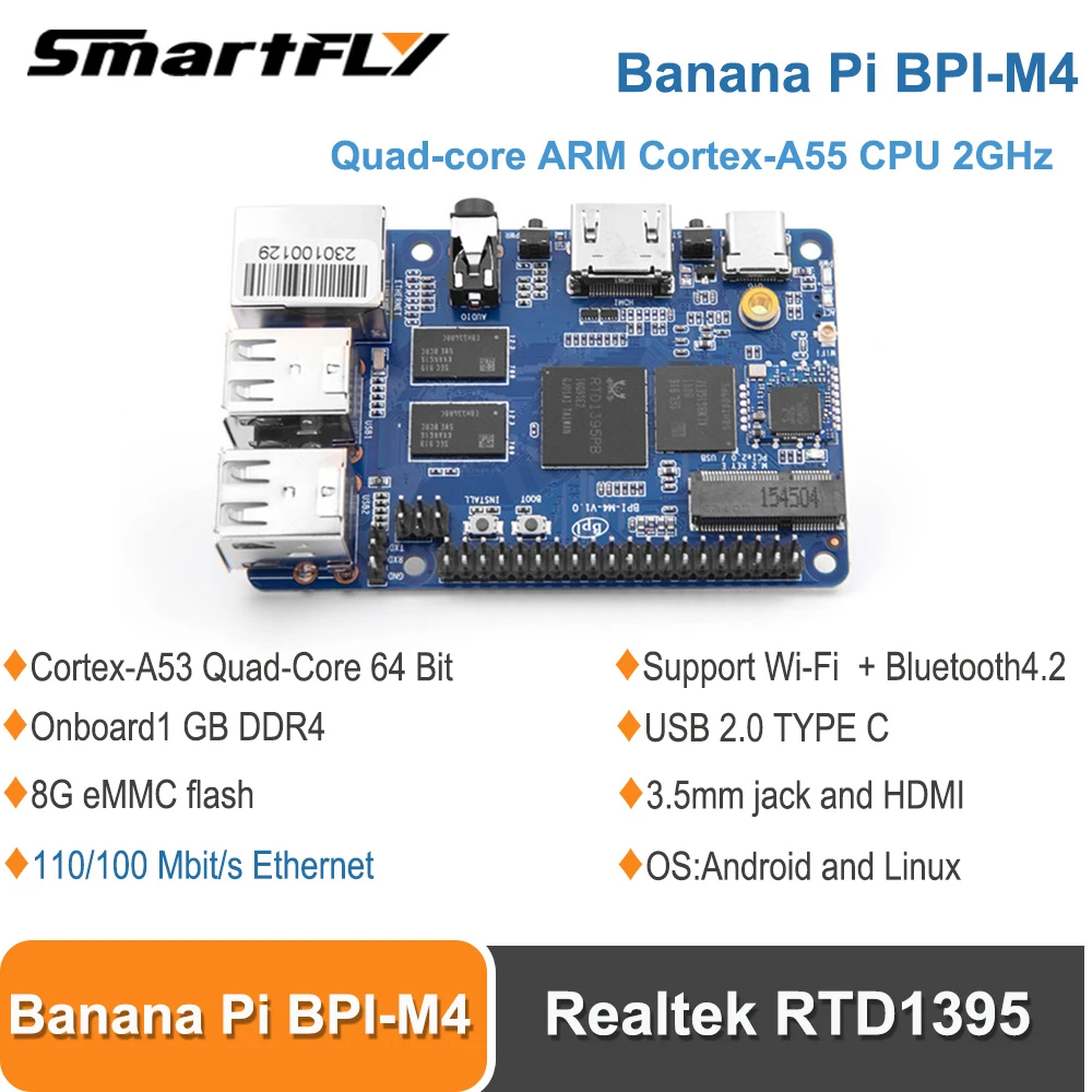 Banana Pi Bpi M4 Development Board Realtek Rtd1395 Arm Quadcore 64 Bit
