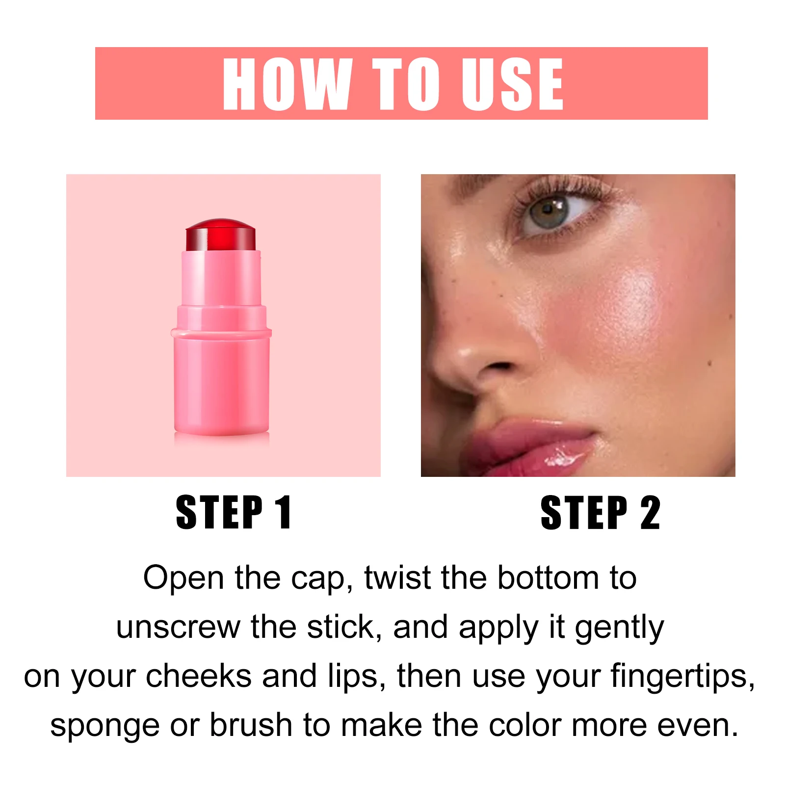 EELHOE Water Jelly Blush Stick Brighten Skin Lasting Waterproof Moistured Clear Lip Gloss Multi-use Matte Blush Korean Cosmetics 6