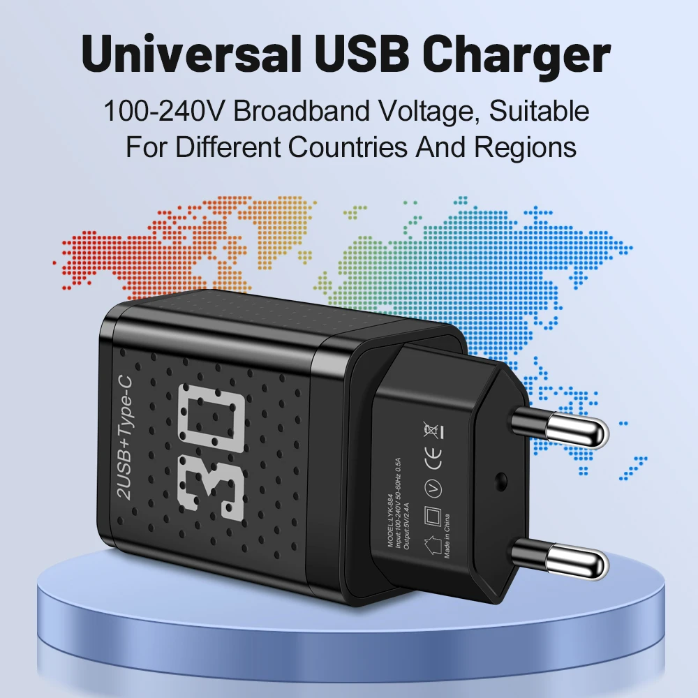 PD 30W USB Charger 3 Ports Fast Charging Charger Type C Wall Phone Adapter for iPhone 15 16 Xiaomi Samsung USB C Quick Charging