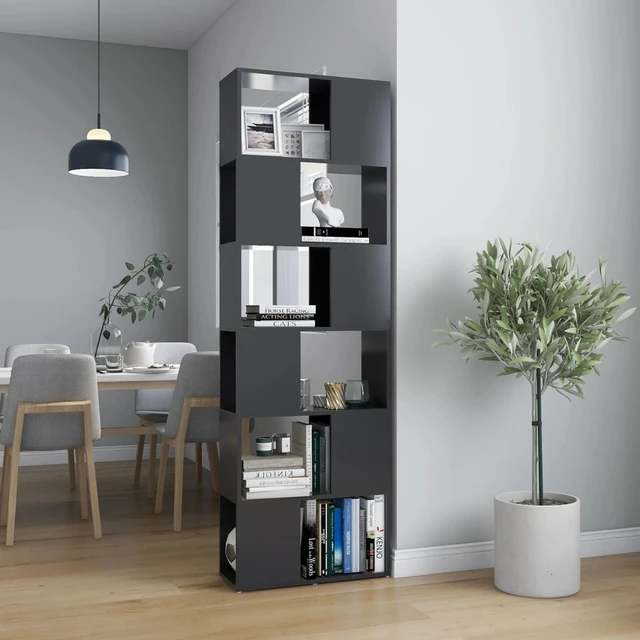 Libreria separatore di legno grigio 60x24x186 cm separatori per ambienti  separatore di zona del pannello, mobili