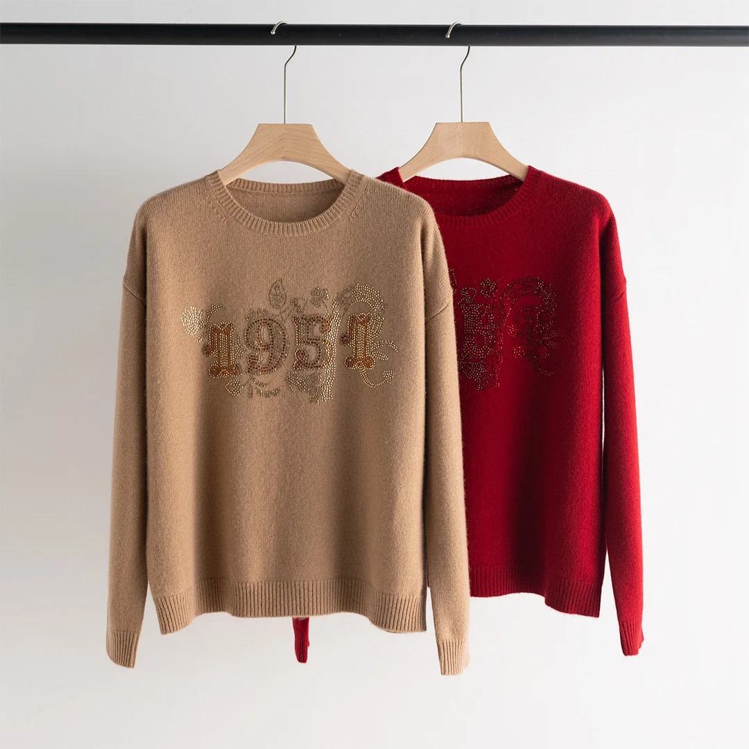 

Knitted Sweater with Cashmere Crystals, Casual Knitted Sweater, Autumn and Winter Collection