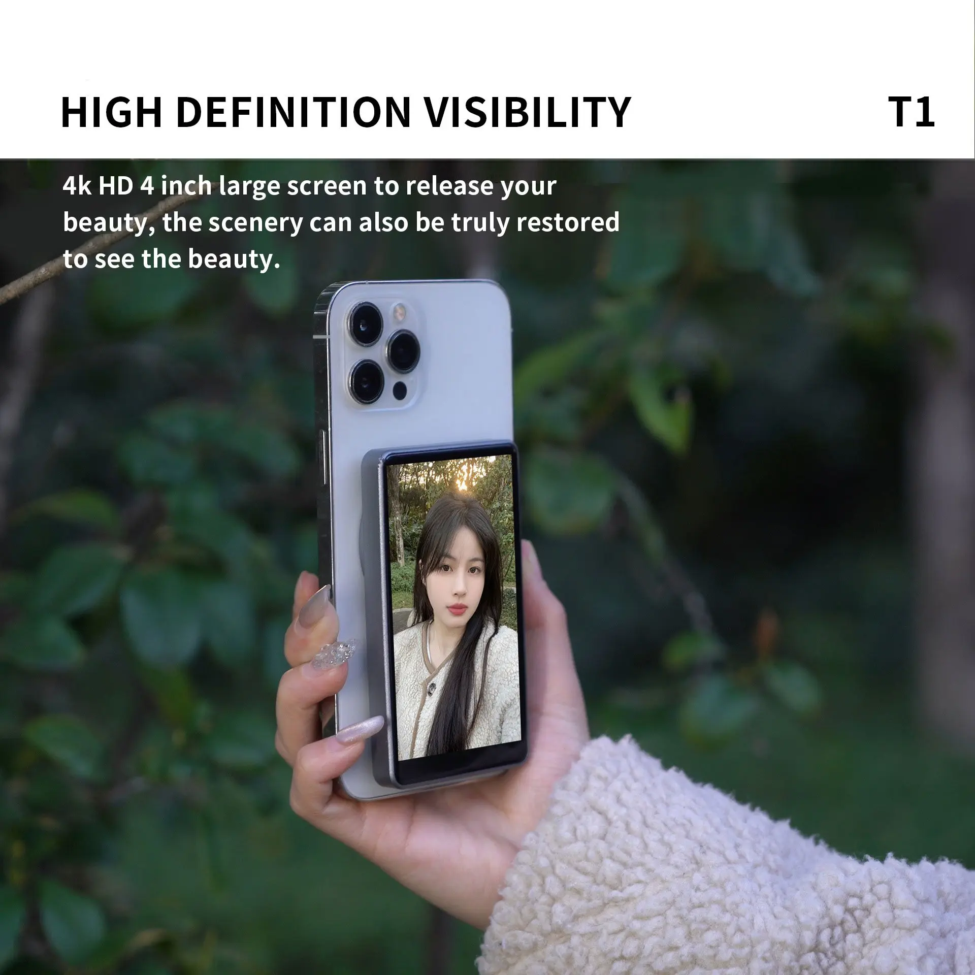 Schermo monitor per smartphone Fotocamera posteriore Schermo monitor selfie magnetico wireless per flusso live Vlog - immagine 2