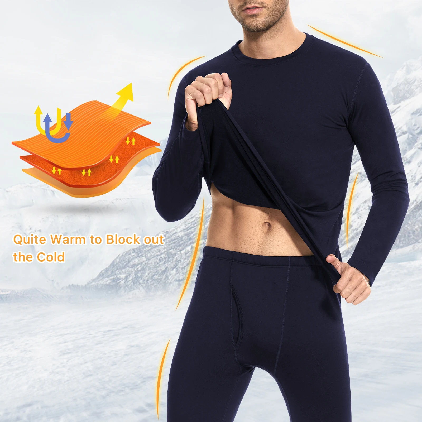 Thermal Underwear Set for Men Long Johns with Fleece Lined Long Sleeve Ultra Soft Base Layer Set Top Bottom for Cold Weather