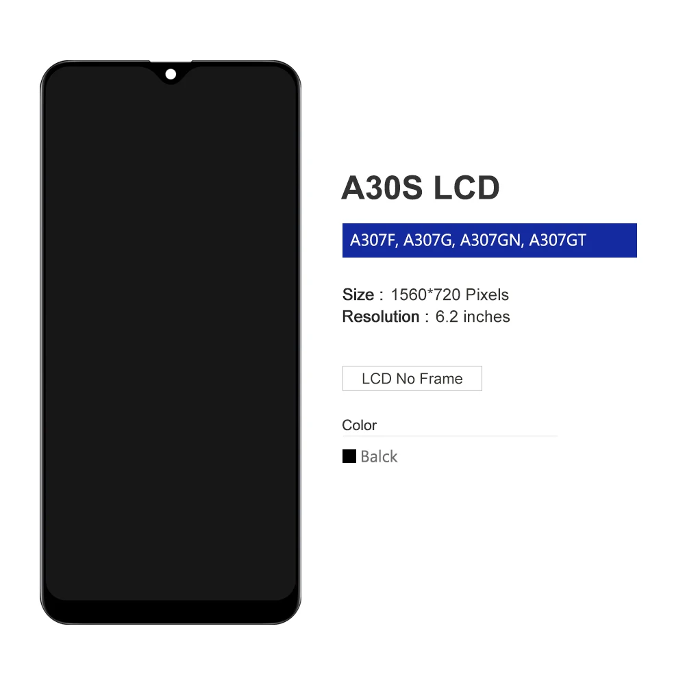 Tested LCD Display Touch Screen Digitizer Assembly Replacement Samsung A30s A307F A307 A307FN A30S lcd display screen