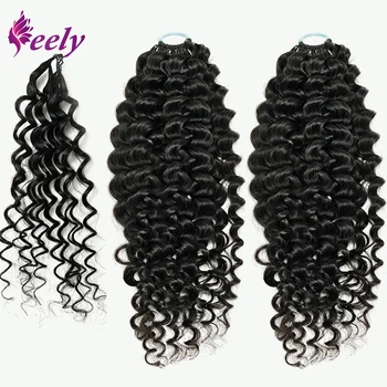 Extensioni per capelli umani con nodi invisibili, effetto piuma, ricci a onda profonda, pre-separati, pre-annodati, effetto bagnato e ondulato
