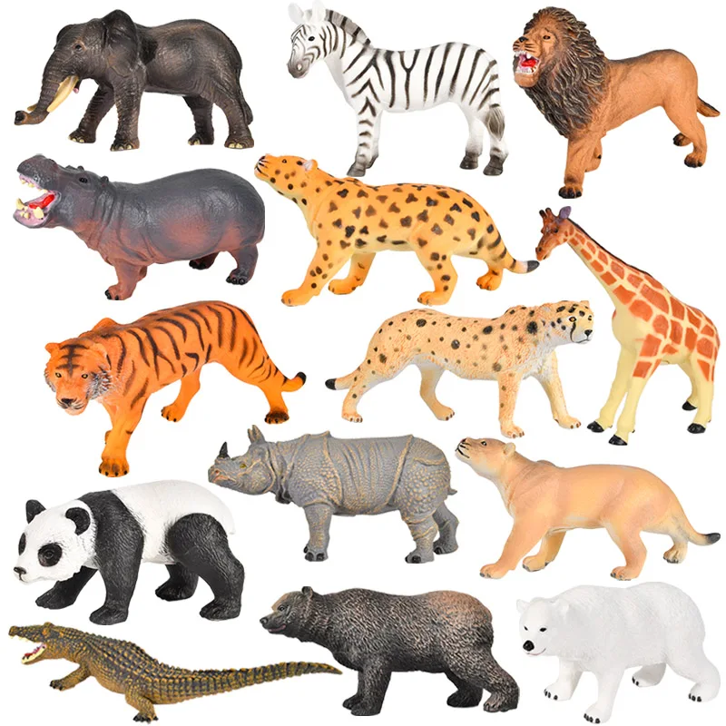 

Simulation Soft Rubber Zoo Animals Zebra Elephant Lion Panda Giraffe Model Action Figures Crocodile Cheetah Bear Education Toys