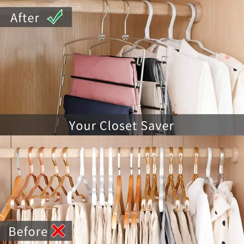 Pants Hangers Non Slip Multi-Layer Swing Arm Pants Hanger Stainless Steel Space Saver Hangers Closet Storage Organizer 2