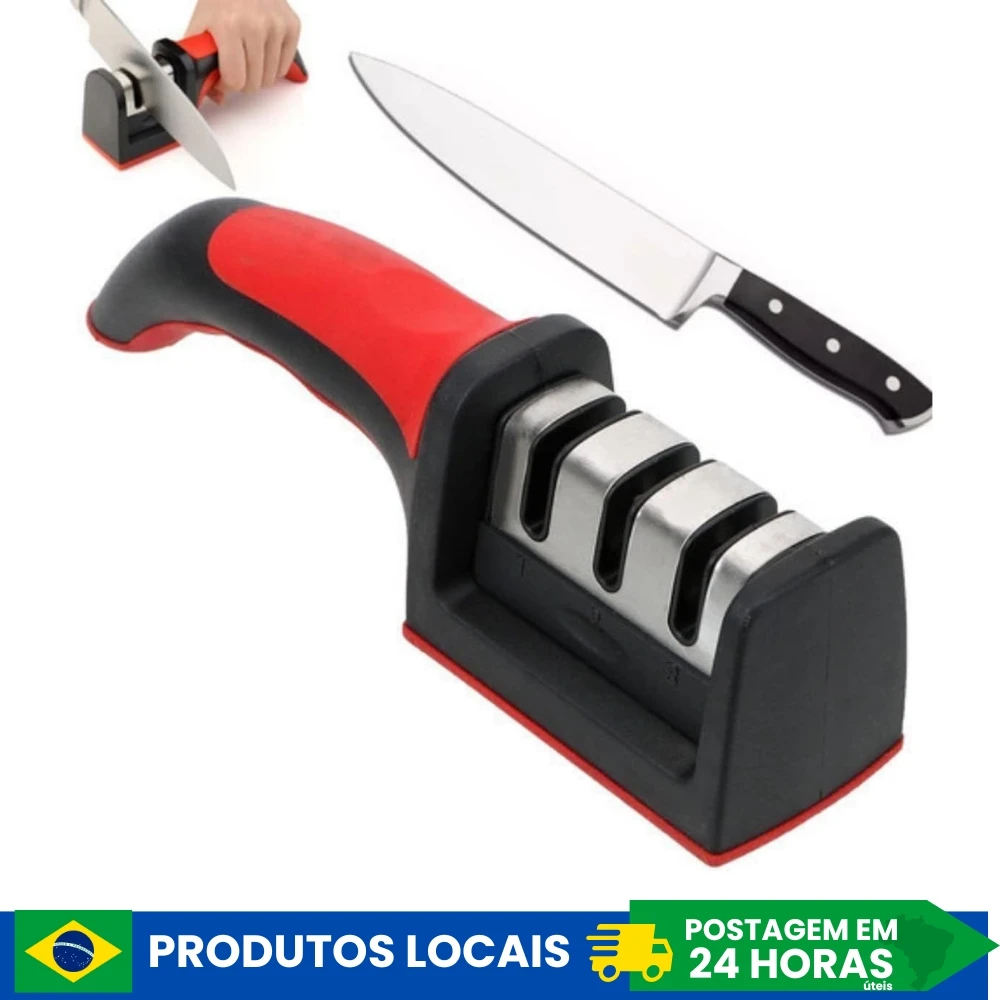 Amolador Afiador De Facas Em Aço Inox Profissional Com 3 Portas De Apontador Profissional