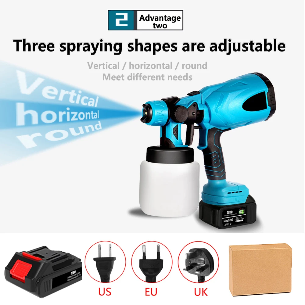 800MLElectricSprayGunCordlessPaintSprayerAutoFurnitureSteel