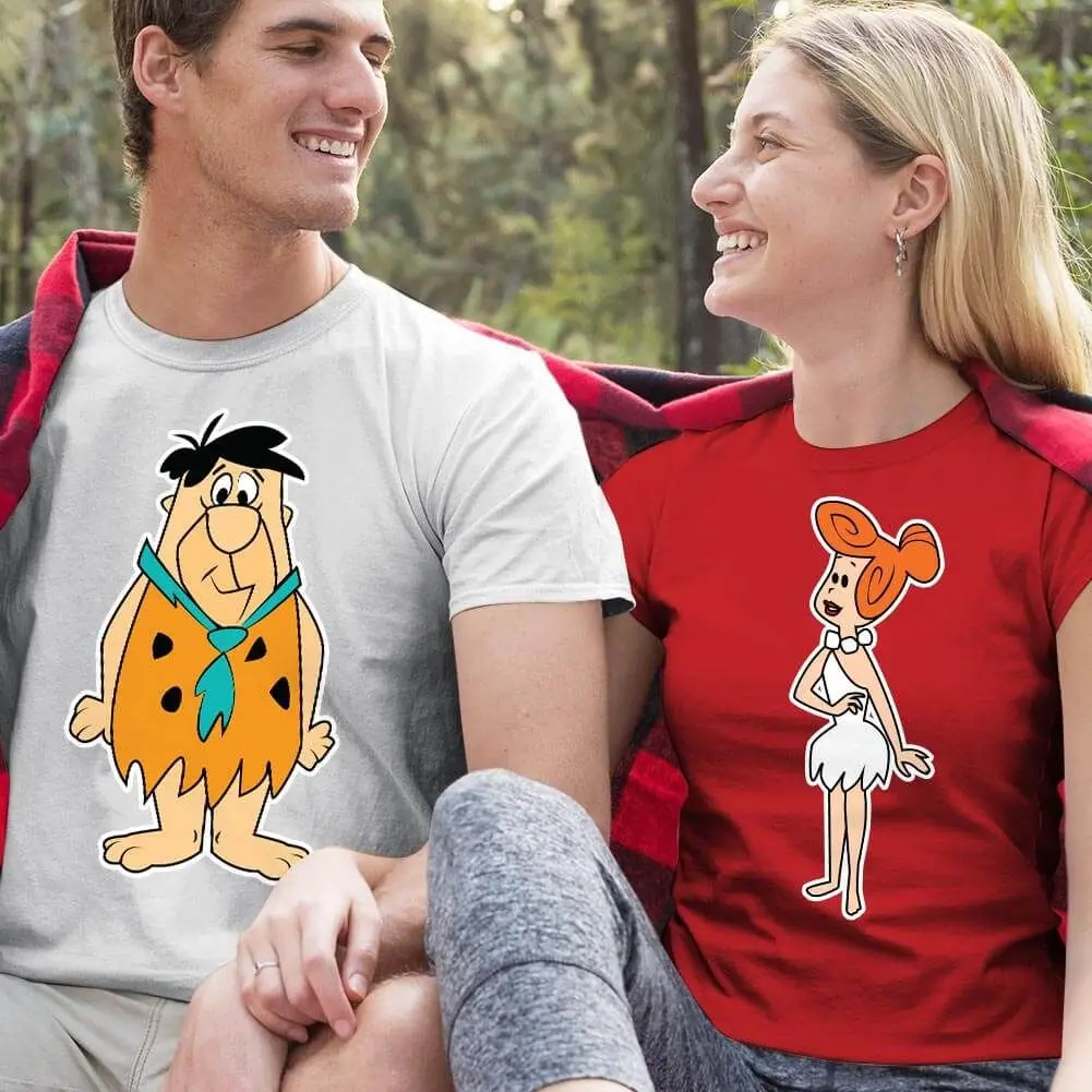 

Унисекс, Фред и Вилма, флинтовый камень, стиль ретро, подходящая футболка, подарок на день Святого Валентина, футболки для пар