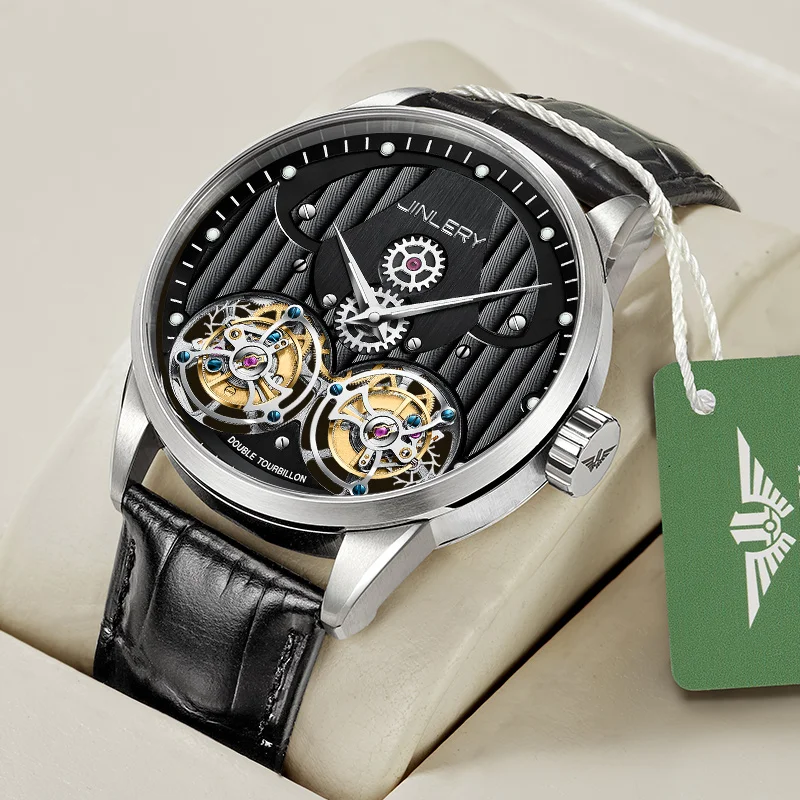 JINLERY Double Flywheel Men Watches Fashion Casual Tourbillon Watch for Men Mechanical Wristwatch Timepiece Relogio Masculino