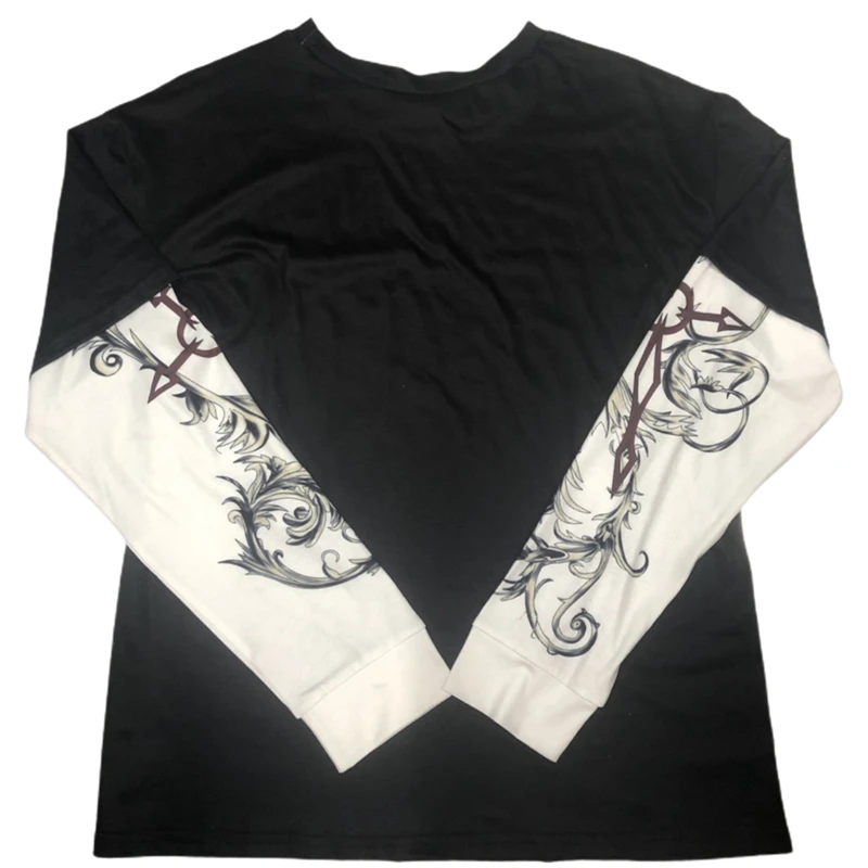 Xingqing Gothic Tops Women Vintage Graphic Print Patchwork Long Sleeve T Shirts y2k Dark Academia Aesthetic Clothes Streetwear