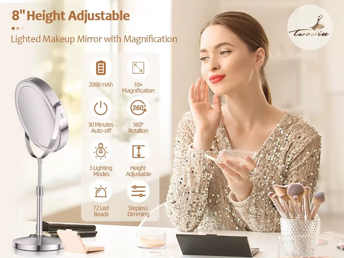 Lighted Makeup Mirror 1x To 10x Magnification Tabletop Vanity - Image 2