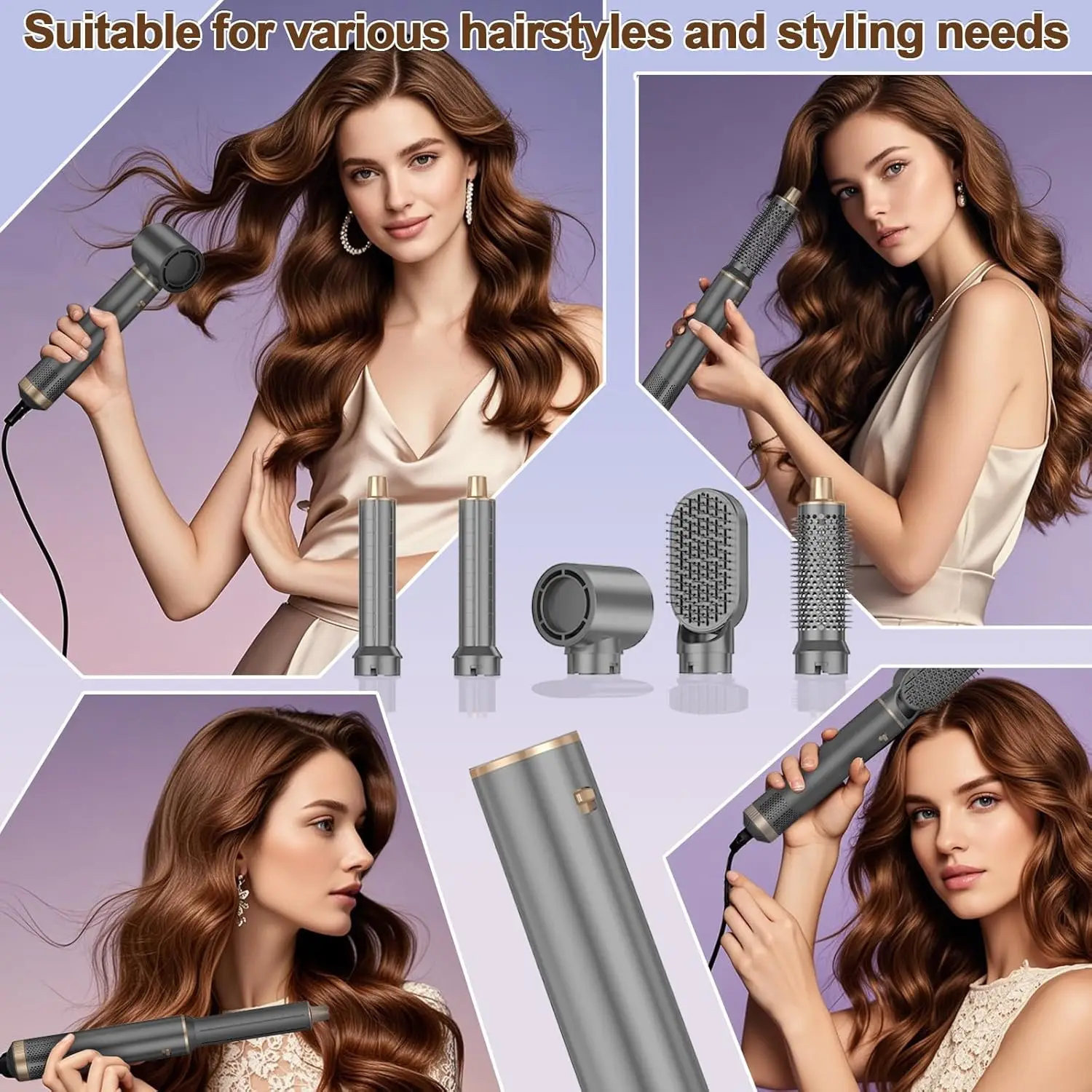 5 in 1 Hair Dryer Brush Hot Air Curling Brush Negative Ion Air Styler for All Hair Types Home and Travel