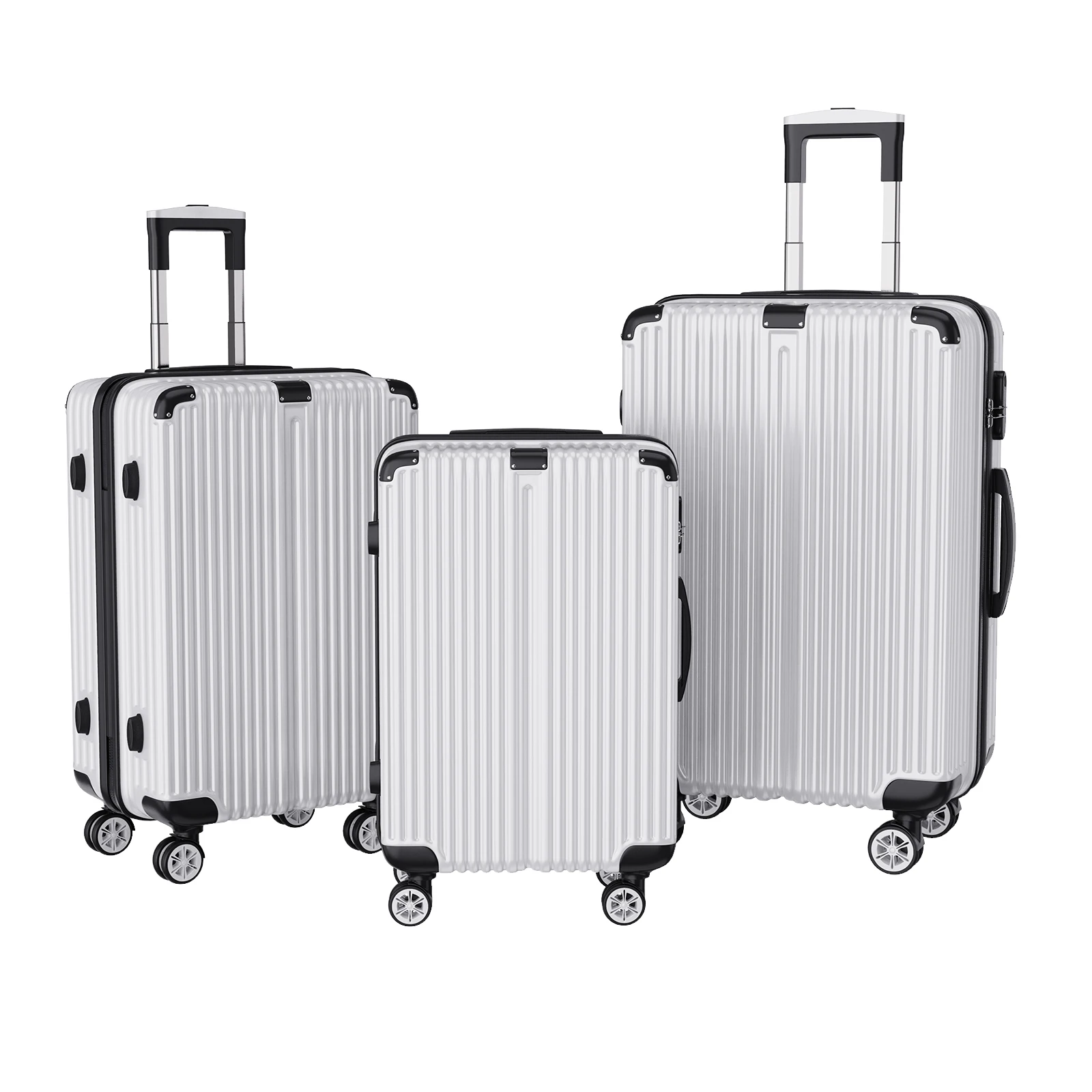 Anajqaqia 3-Piece Suitcase Set, Luggage with Wheels and Lock, Hard-Shell Trolley, Telescopic Handle, 20", 24", 28", Silvery