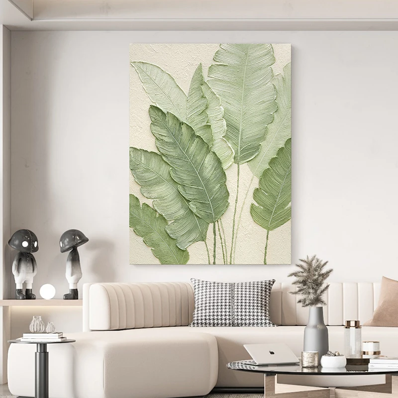 Abstract Green Leaves Canvas Painting Wall Art Print on Canvas Modern Feather Posters and Prints for Living Room Home Decor