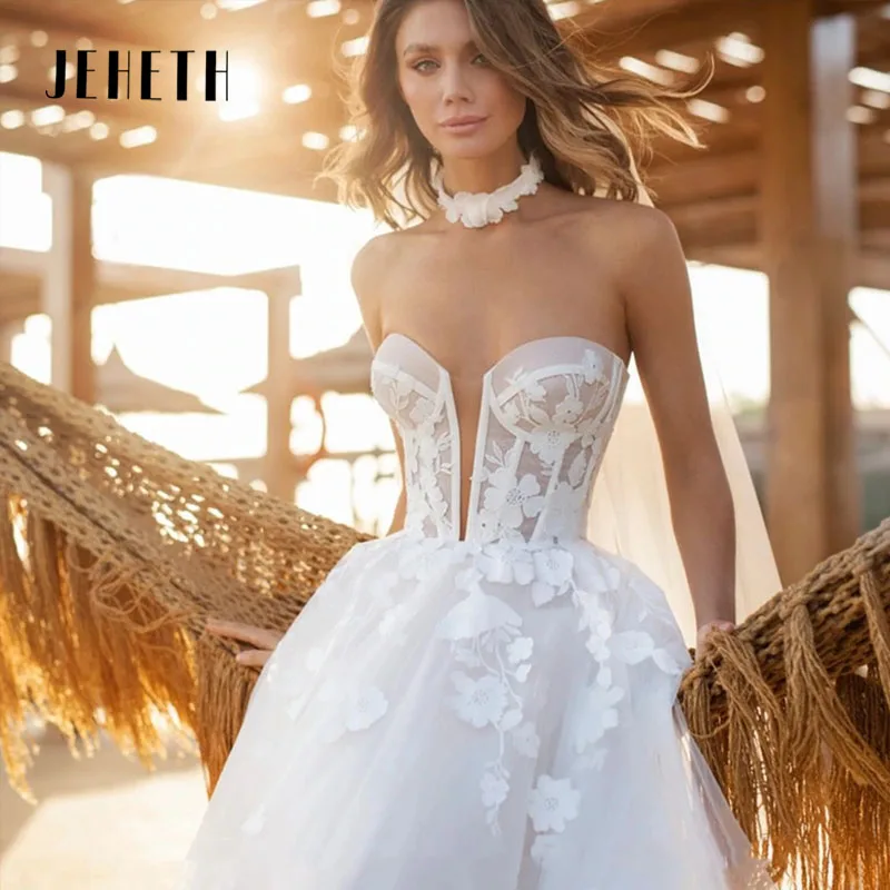 

JEHETH Lace Wedding Dress Elegant A-Line Sleeveless Bride Gowns Sweetheart Sexy Backless Side Split Customize Princess Dress